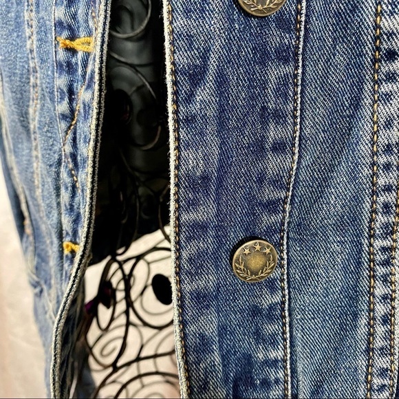 Free People fitted indigo button up denim jacket size S - Picture 8 of 11